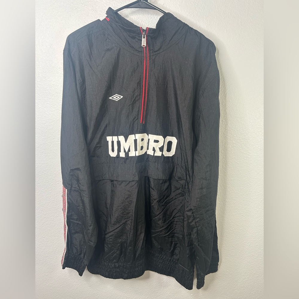 Vtg Umbro Windbreaker Half Zip Pullover With Zip In Hood Size XL - Picture 1 of 11